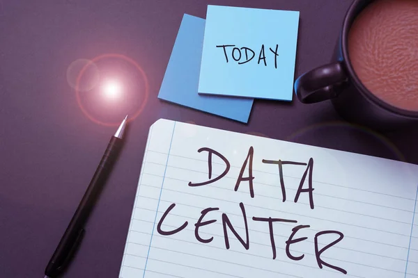 Hand writing sign Data Center, Business concept a repository that houses computing facilities like servers