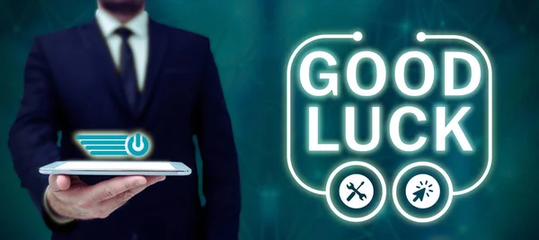 Szöveg Megjelenítése Good Luck Üzleti Áttekintés Pozitív Szerencse Vagy Boldog — Stock Fotó