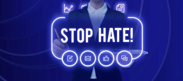 Inspiration Showing Sign Stop Hate Concept Meaning Prevent Aggressive Pressure — Fotografia de Stock