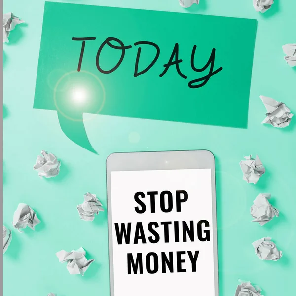 Text Caption Presenting Stop Wasting Money Word Advicing Person Group — Photo