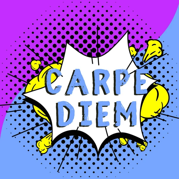 Conceptual caption Carpe Diem, Business showcase public festival which people play music and dance