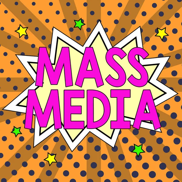 Text Sign Showing Mass Media Business Showcase Group People Making — Foto Stock