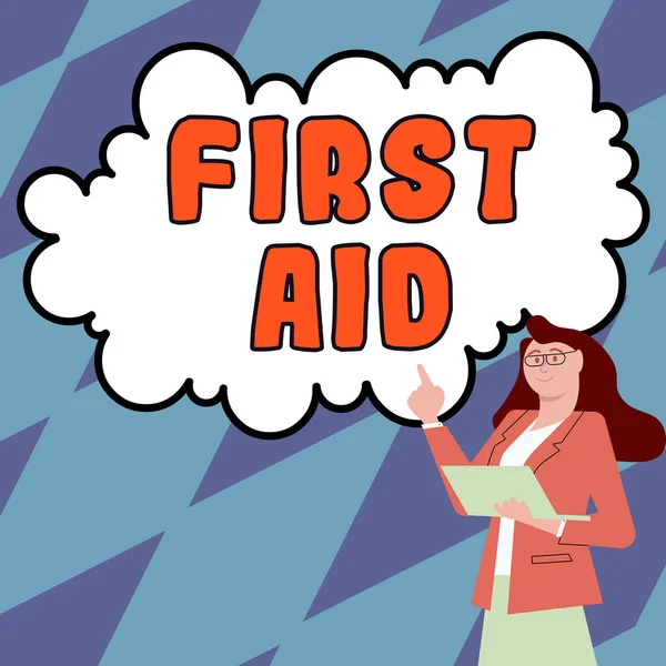 Hand Writing Sign First Aid Business Overview Practise Healing Small — 스톡 사진