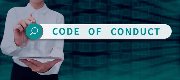 Text sign showing Code Of Conduct, Concept meaning Ethics rules moral codes ethical principles values respect