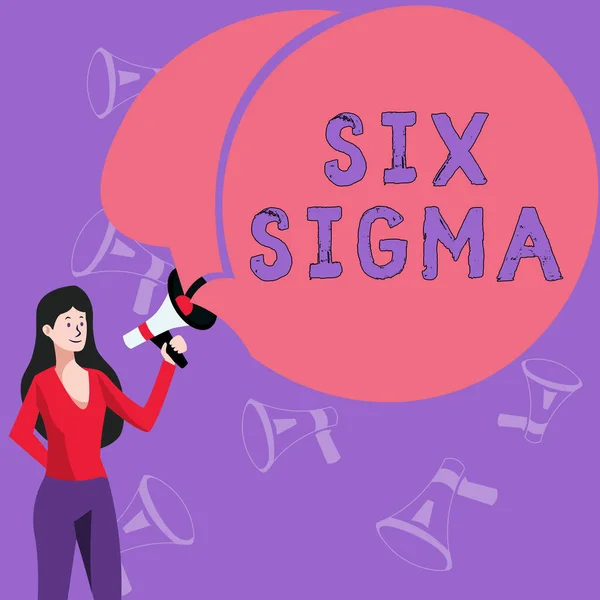 Sign Displaying Six Sigma Word Written Management Techniques Improve Business —  Fotos de Stock