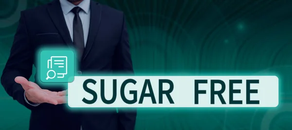 显示无糖的文字标志 包含人造甜味剂而不是糖分的商业广告 — 图库照片