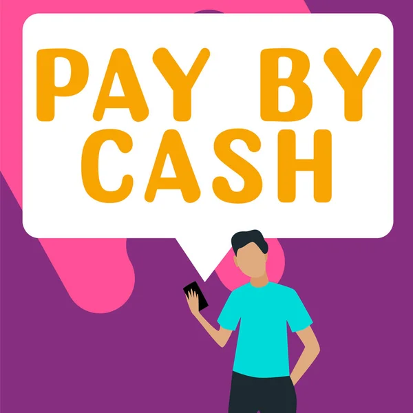 Text caption presenting Pay By Cash, Concept meaning Customer paying with money coins bills Retail shopping