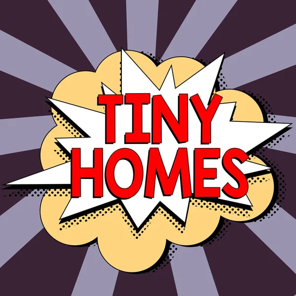 Znak Tekstowy Pokazujący Tiny Homes Słowo Dla Domów Zawierają Tylko — Zdjęcie stockowe