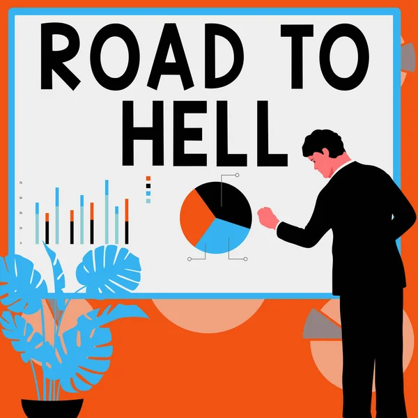 Hand Skriva Skylt Road Hell Business Approach Extremt Farlig Passage — Stockfoto
