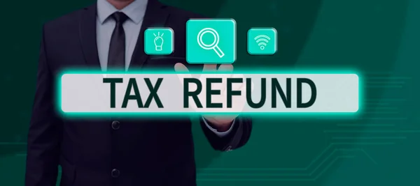 Text Caption Presenting Tax Refund Concept Meaning Applied Money Liability — Photo