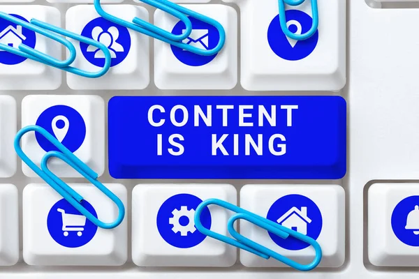 Text caption presenting Content Is King, Business approach Content is the heart of todays marketing strategies