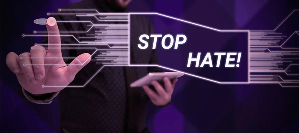 Szöveg Felirat Bemutató Stop Hate Üzleti Áttekintés Megakadályozza Agresszív Nyomás — Stock Fotó