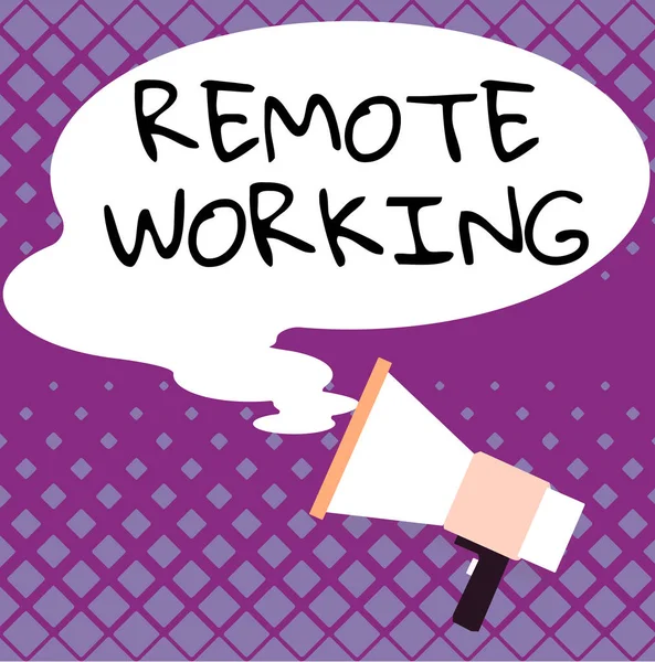 Handschrift Remote Working Word Geschreven Situatie Waarin Een Werknemer Voornamelijk — Stockfoto