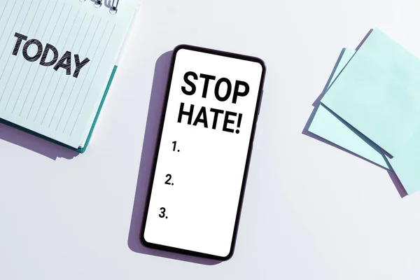 Text Sign Showing Stop Hate Business Idea Prevent Aggressive Pressure — 스톡 사진