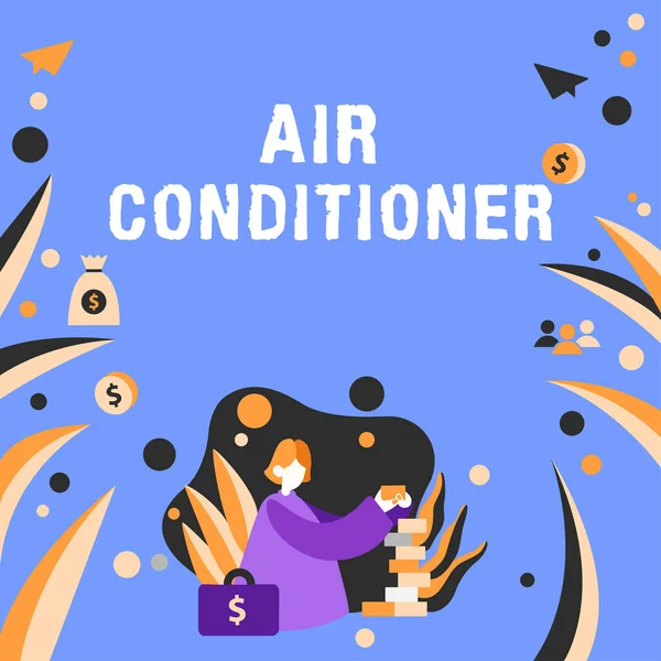文字显示空调机 洗净空气及控制湿度及温度的概念装置 — 图库照片