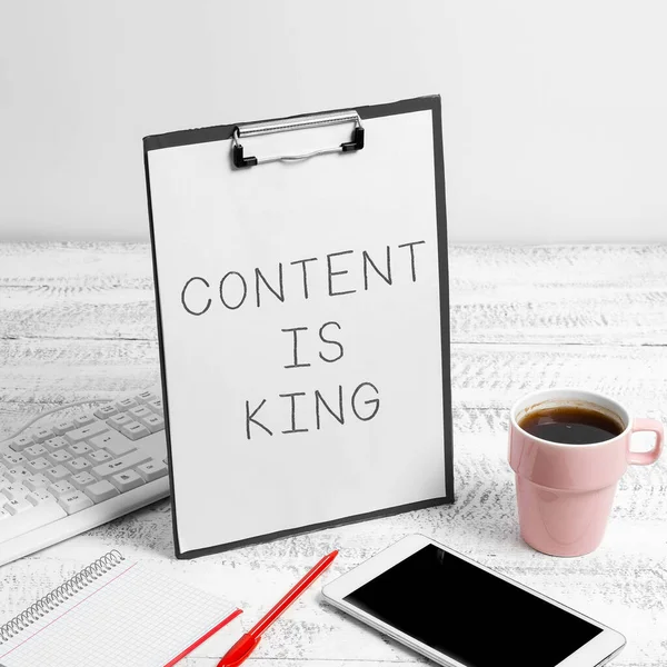 Handwriting text Content Is King, Word for Content is the heart of todays marketing strategies