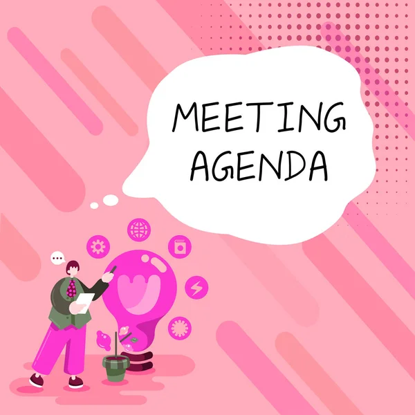 Text caption presenting Meeting Agenda, Internet Concept An agenda sets clear expectations for what needs to a meeting