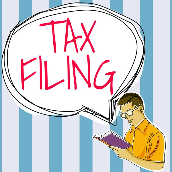 Text Caption Presenting Tax Filing Internet Concept Submitting Documens Filed — Foto de Stock