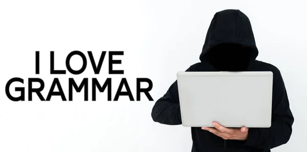 サインを示すインスピレーションI Love Grammar Internet言語のシステムと構造を賞賛する概念行動 — ストック写真