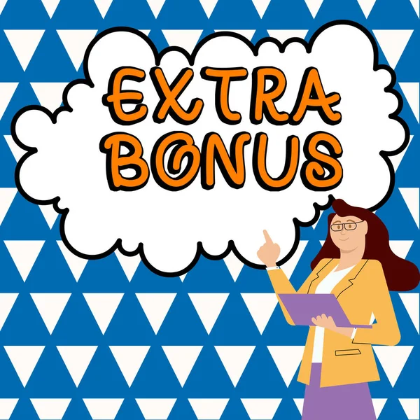 Tekst Pisma Extra Bonus Internet Concept Extra Amount Money Added — Zdjęcie stockowe