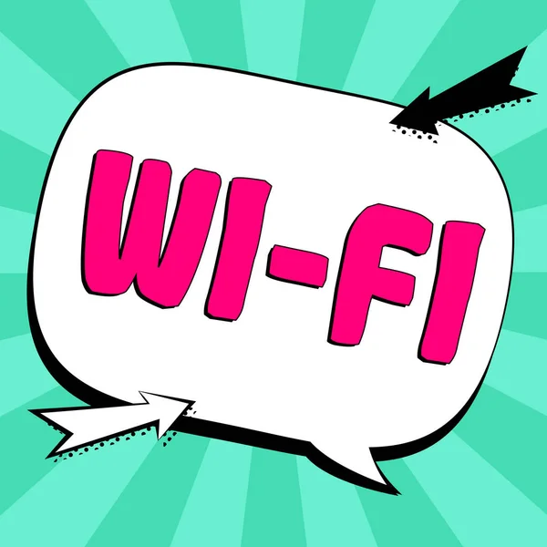 显示Wi Fi的标志 商业展示无线局域网常用的无线技术 — 图库照片