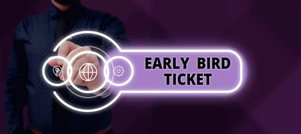Text caption presenting Early Bird Ticket, Business overview Buying a ticket before it go out for sale in regular price