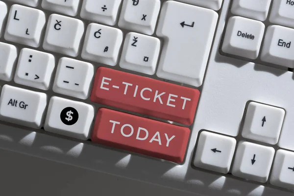 Text Sign Showing Ticket Internet Concept Digital Ticket Valid Paper — Fotografia de Stock
