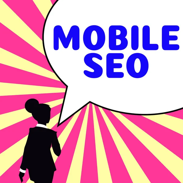 Ručně Psané Znamení Mobile Seo Business Vitrína Proces Optimalizace Webové — Stock fotografie
