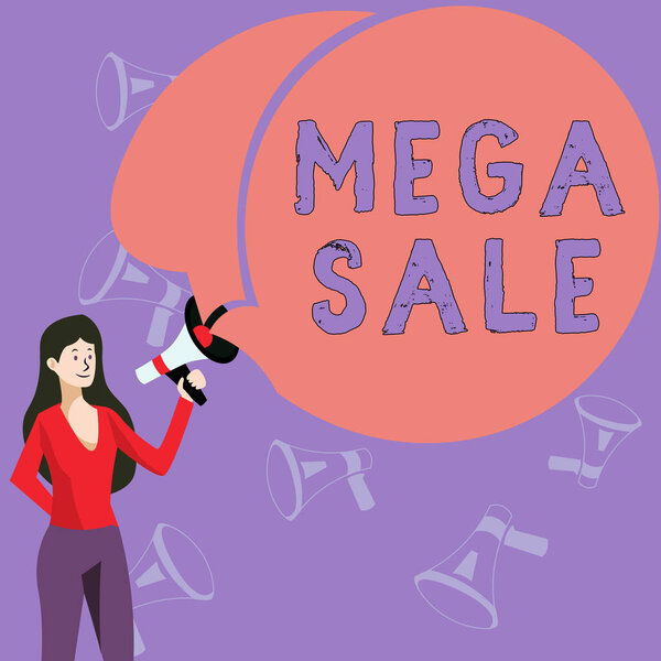 Sign displaying Mega Sale, Concept meaning The day full of special shopping deals and heavy discounts