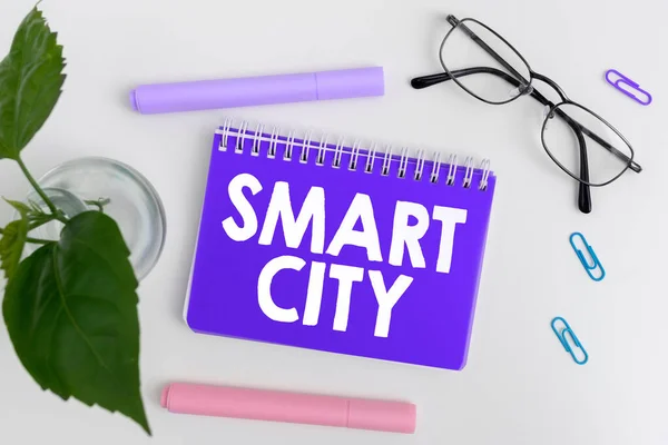 Inspiration Showing Sign Smart City Word Urban Area Uses Different — Fotografia de Stock