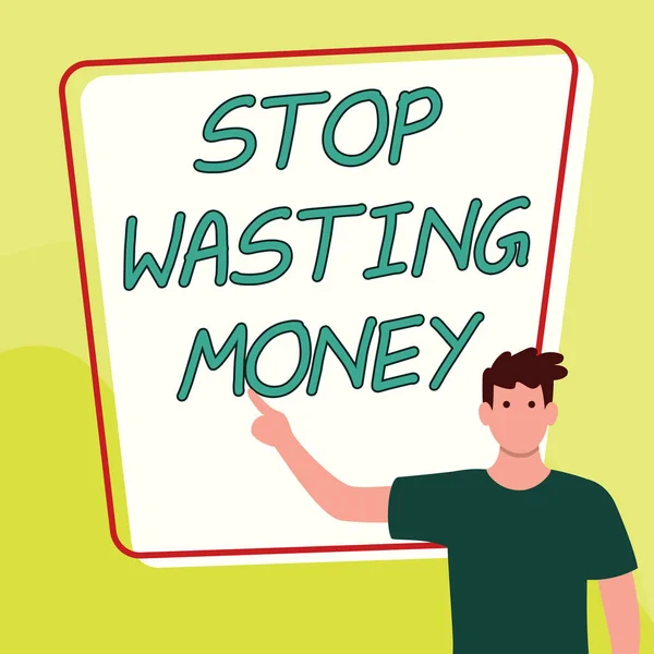 Teks Keterangan Yang Menyajikan Stop Wasting Money Word Written Advicing — Stok Foto