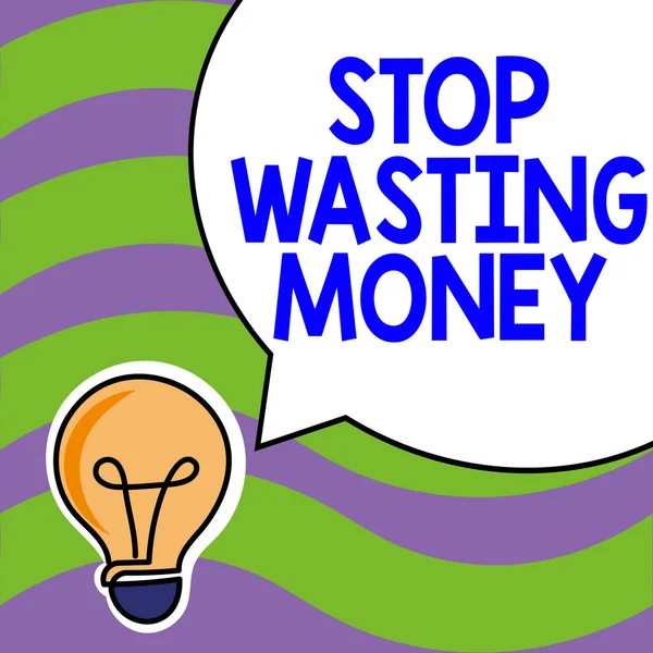Szöveg Felirat Bemutató Stop Pazarlás Pénz Üzleti Ötlet Tanácsot Személy — Stock Fotó