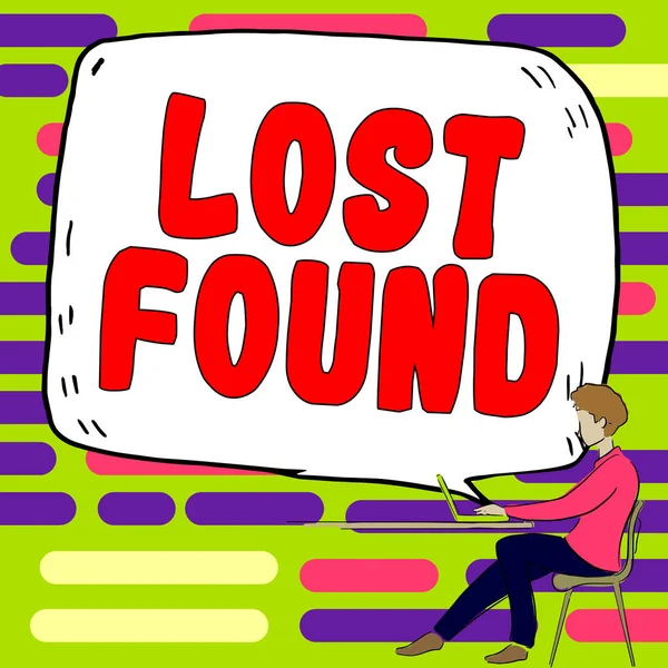 Text Sign Showing Lost Found Word Things Left May Retrieve — стоковое фото