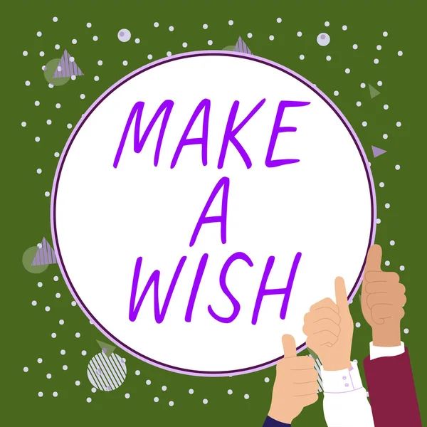 Text Sign Showing Make Wish Business Overview Desire Situation Different — Foto de Stock