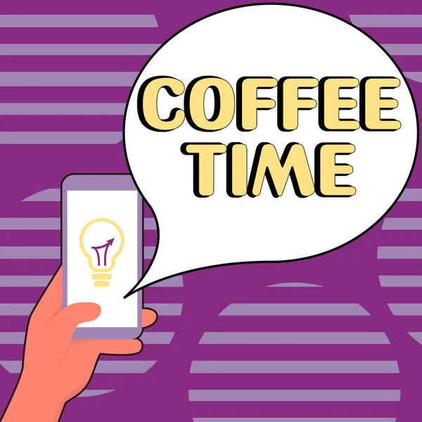 Text sign showing Coffee Time, Internet Concept a short period of time in which you stop working to rest
