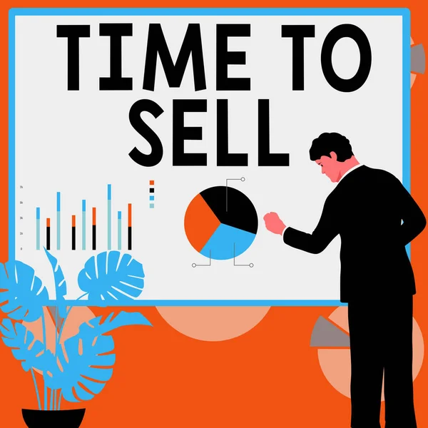 Text Bildtext Som Presenterar Tid Att Sälja Affärsstrategi Rätt Tidpunkt — Stockfoto