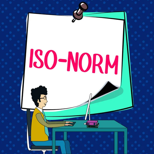 Hand Writing Sign Iso Norm Business Overview Accepted Standard Way — Foto Stock