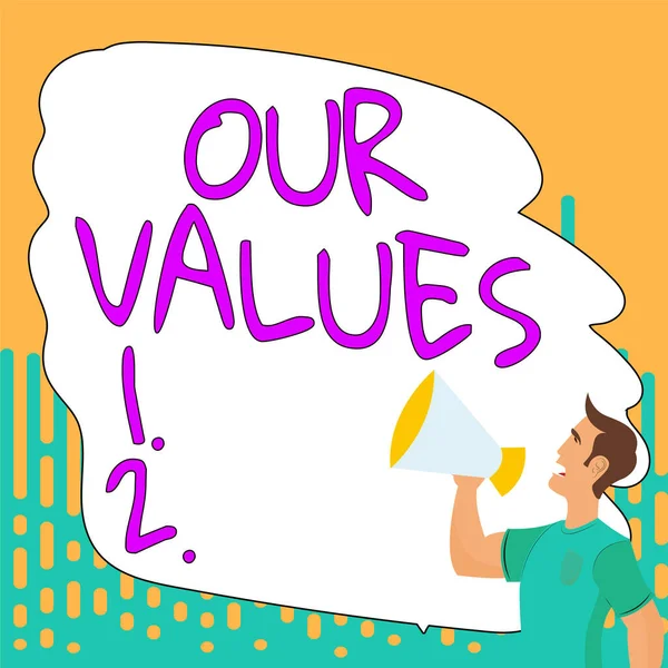 Hand Writing Sign Our Values Business Approach List Morals Companies — Fotografia de Stock