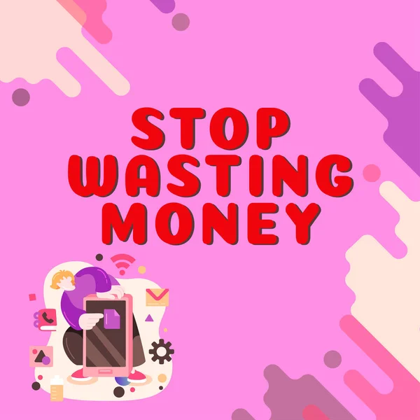 Tanda Tangan Yang Menampilkan Stop Wasting Money Word Written Pada — Stok Foto