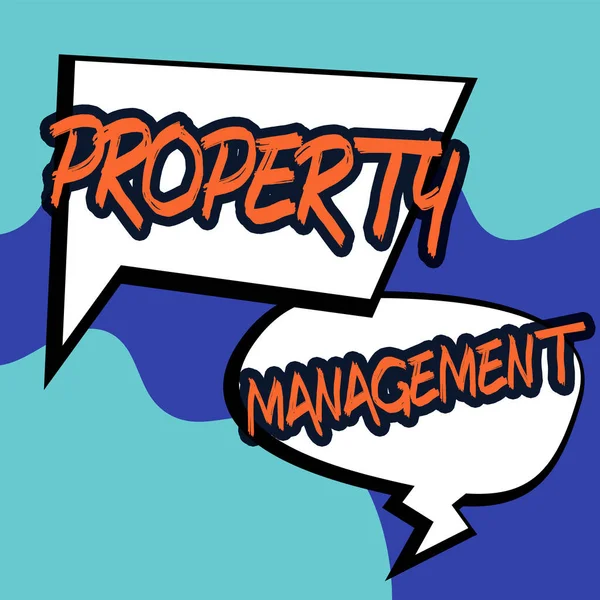 Sign displaying Property Management, Conceptual photo Overseeing of Real Estate Preserved value of Facility