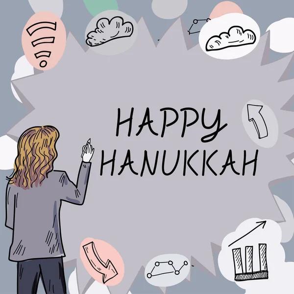 Inspiration Showing Sign Happy Hanukkah Conceptual Photo Jewish Festival Celebrated — Photo
