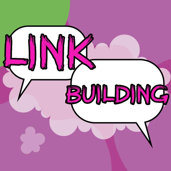 Hand Writing Sign Link Building Business Showcase Seo Term Exchange — 스톡 사진