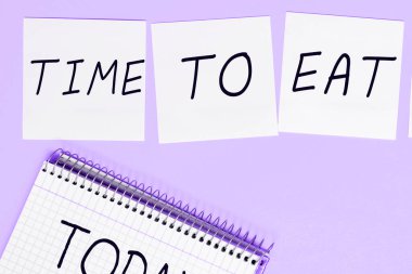 El yazısı işareti yeme zamanı, iş vitrini yemek için doğru zaman öğle yemeği için doğru zaman aç yemek için iyi yemek