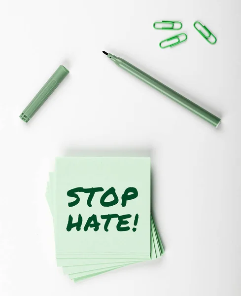 Writing displaying text Stop Hate, Business idea Prevent the aggressive pressure or intimidation to others