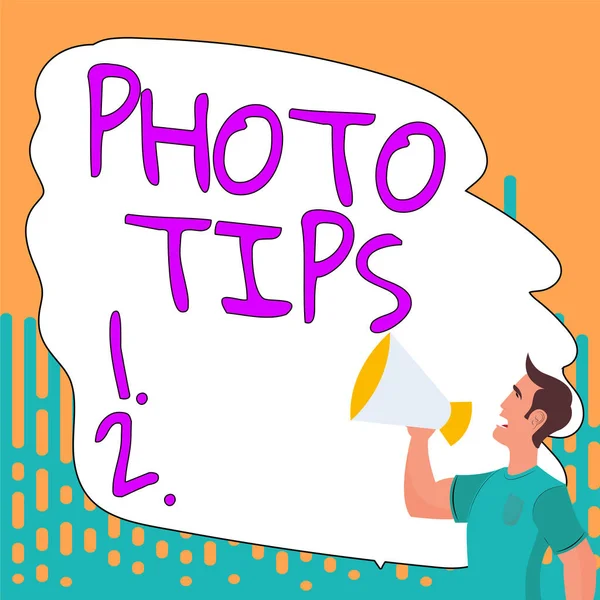 Titulek Textu Prezentující Photo Tips Business Approach Návrhy Pořízení Dobrých — Stock fotografie