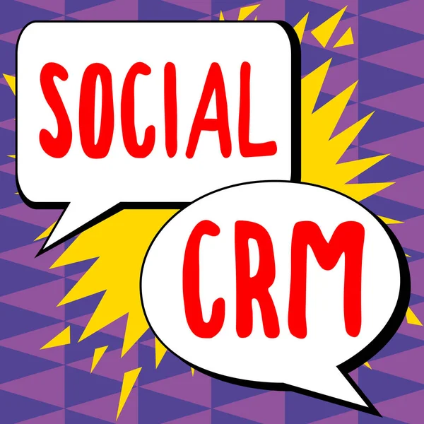 Sign Displaying Social Crm Word Customer Relationship Management Used Engage — Foto de Stock