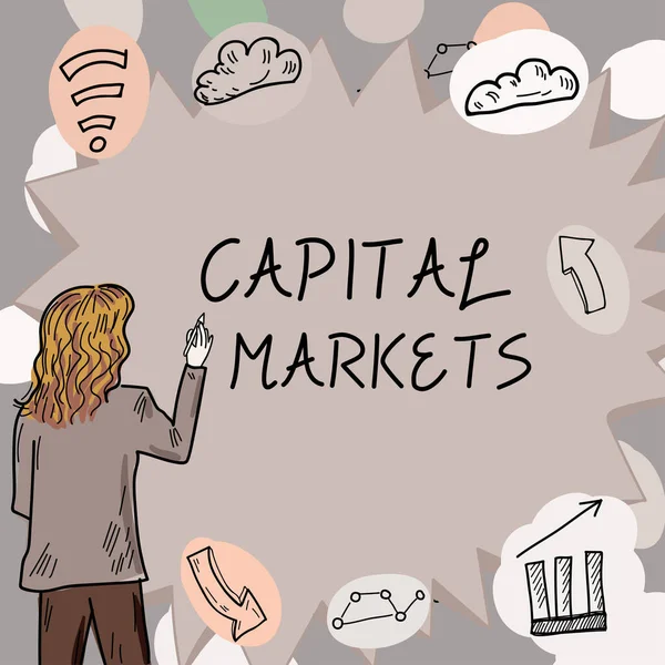Handschrift Zeichen Capital Markets Konzept Bedeutet Dass Unternehmen Mittel Beschaffen — Stockfoto