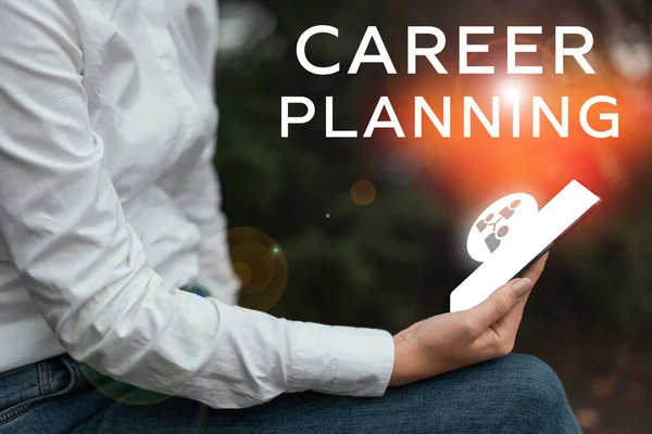 Sign Displaying Career Planning Internet Concept Elenco Obiettivi Azioni Che — Foto Stock
