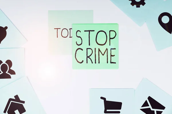 Texto Escrito Mão Stop Crime Conceito Significa Esforço Tentativa Reduzir — Fotografia de Stock