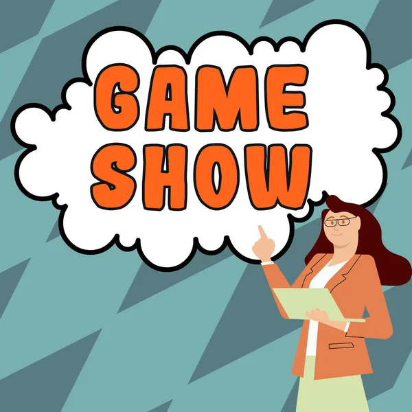 Χειρόγραφο Κείμενο Game Show Word Program Στην Τηλεόραση Ραδιόφωνο Παίκτες — Φωτογραφία Αρχείου